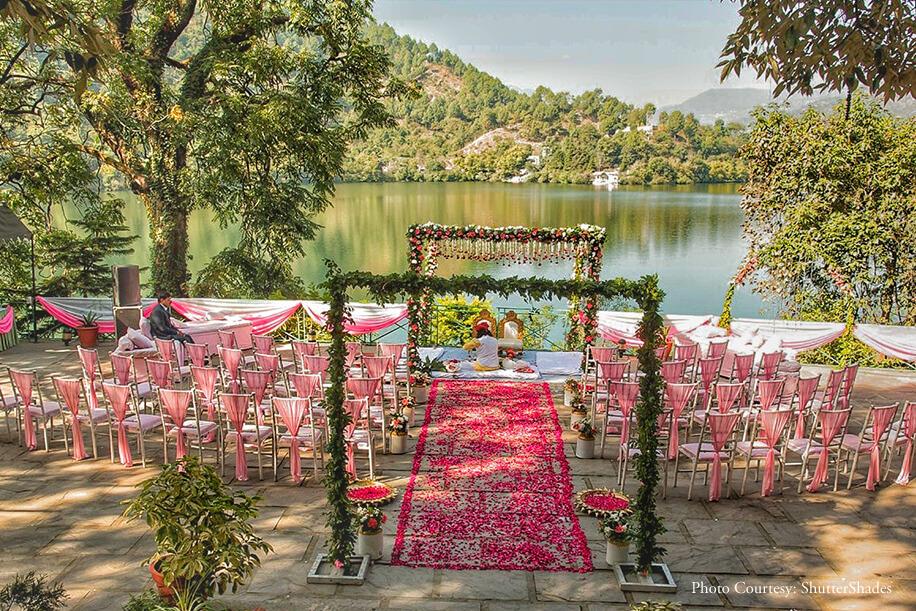 Hill wedding venue lawn in Nainital