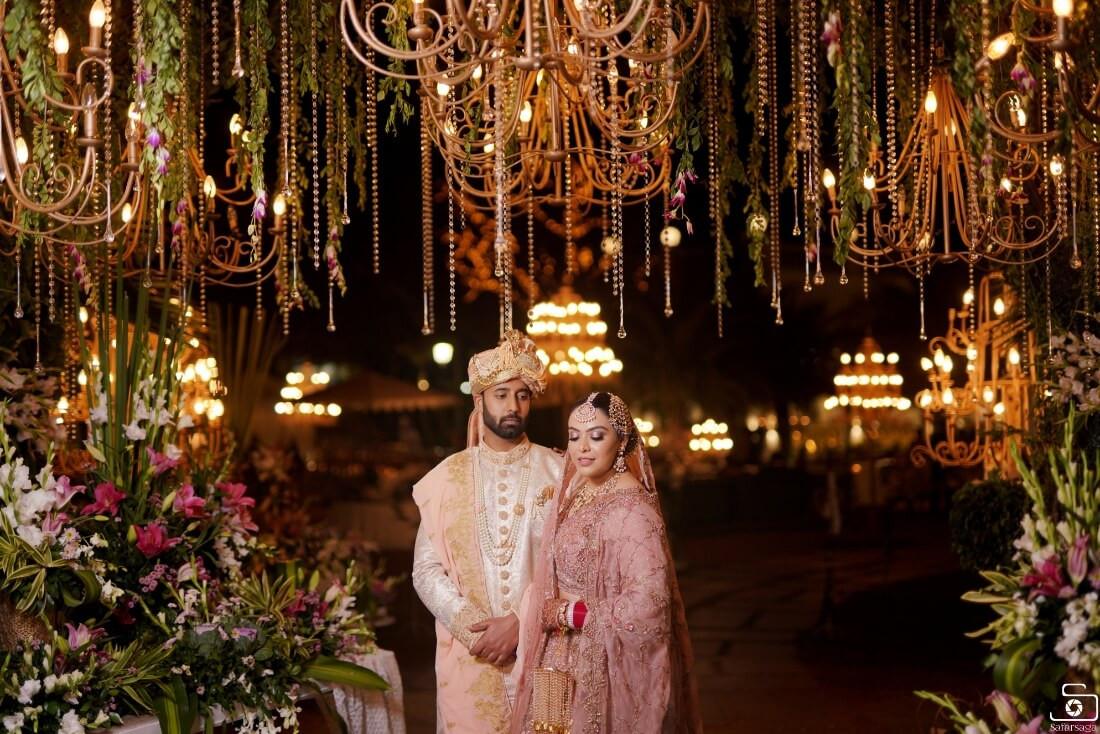 Guest hospitality desk with welcome hampers at a Delhi wedding